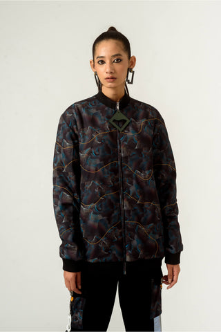 Siddhant Aggarwal-Black Printed Bomber Jacket-INDIASPOPUP.COM