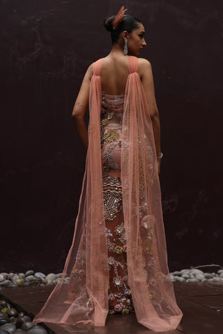 Gardenia floral applique draped dress