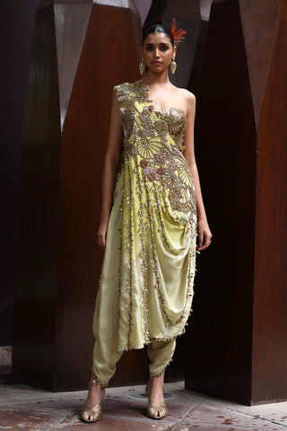 Osa one shoulder draped cape and tulip pants