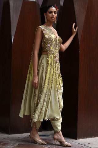 Osa one shoulder draped cape and tulip pants