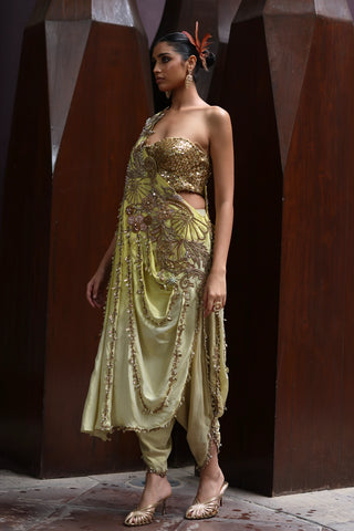 Osa one shoulder draped cape and tulip pants