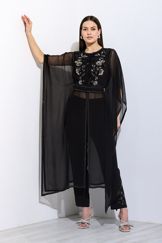 Della black drape tunic and pants