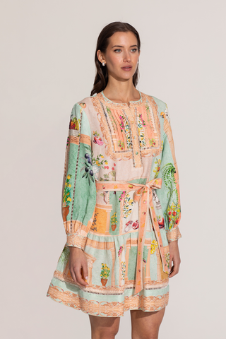 Zaria multicolor pleated yoke mini dress
