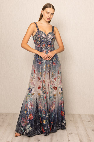 Celestia navy ombre sequins gown