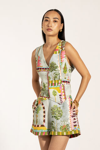 Astra green waistcoat and opal shorts