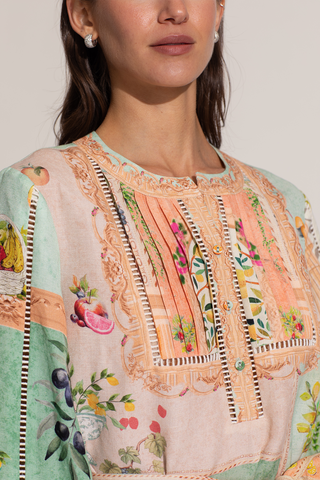 Zaria multicolor pleated yoke mini dress