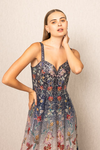 Celestia navy ombre sequins gown