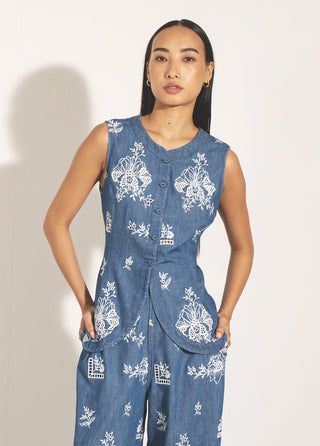 Blue taro sleeveless waist coat and pants
