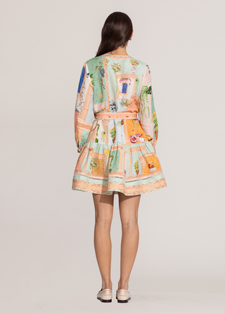 Zaria multicolor pleated yoke mini dress