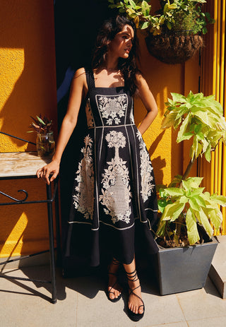 Black amara embroidered midi dress