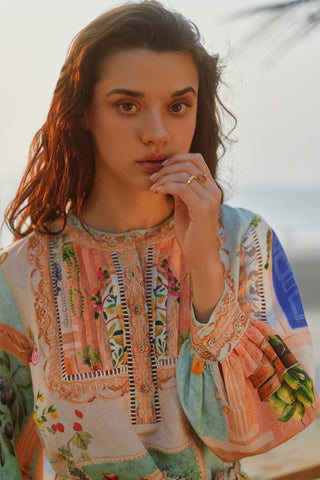 Zaria multicolor pleated yoke mini dress
