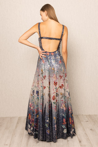 Celestia navy ombre sequins gown