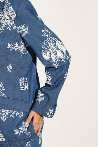 Blue knotch jacket, shorts and bustier
