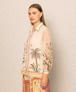 Sara beige flora shirt