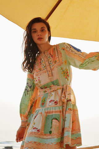 Zaria multicolor pleated yoke mini dress