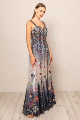 Celestia navy ombre sequins gown