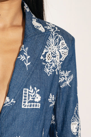 Blue knotch jacket, shorts and bustier