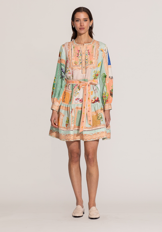 Zaria multicolor pleated yoke mini dress