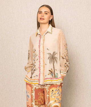 Sara beige flora shirt
