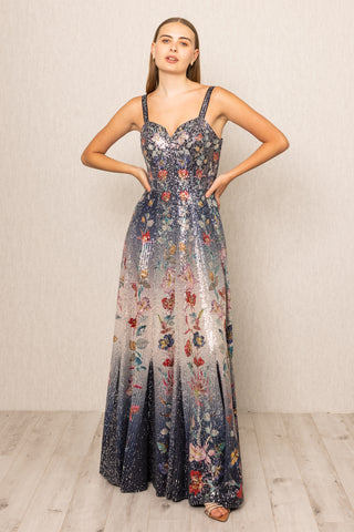 Celestia navy ombre sequins gown