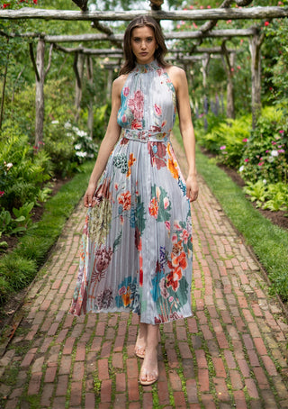 Multicolor malaga pleated maxi dress