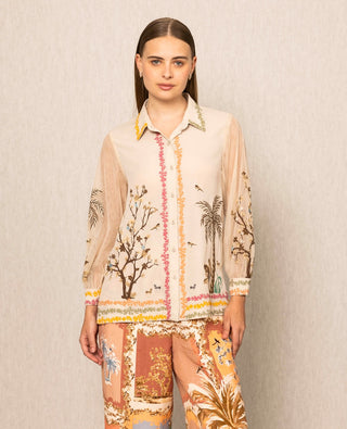 Sara beige flora shirt