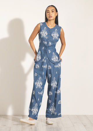 Blue taro sleeveless waist coat and pants