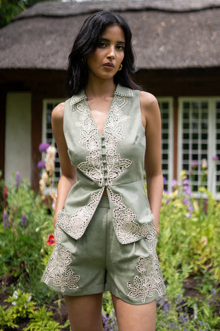Sage green kai v-neck top