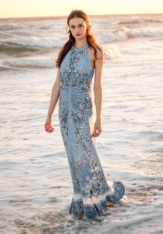Elysia sky blue gathered maxi dress