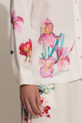 Leah ivory button-down shirt and shorts