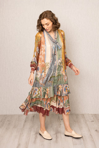 Multicolor tula gathered midi dress