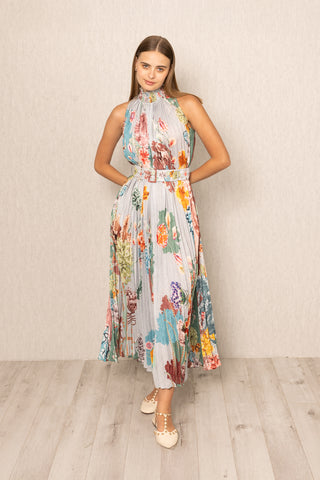 Multicolor malaga pleated maxi dress