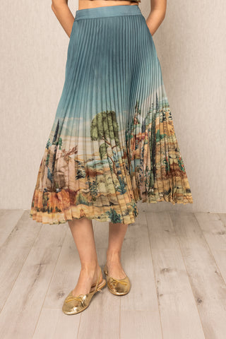 Teal blue lyon pleated skirt