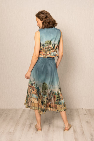 Teal blue lyon pleated skirt