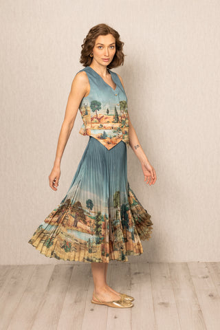 Teal blue lyon pleated skirt