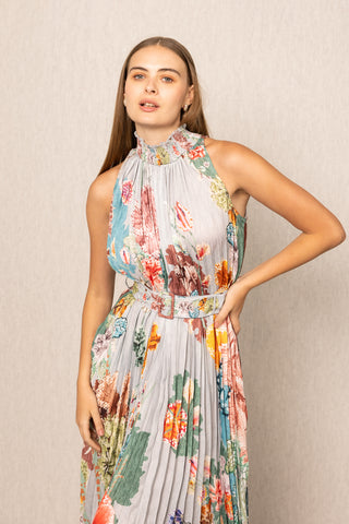Multicolor malaga pleated maxi dress