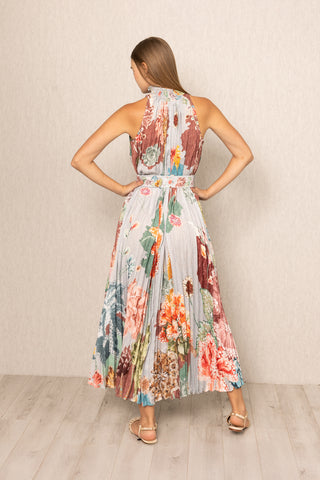 Multicolor malaga pleated maxi dress