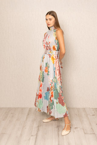 Multicolor malaga pleated maxi dress