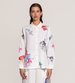 Leah ivory button-down shirt and shorts