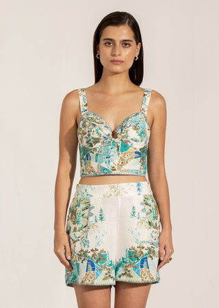 Orin teal glove bustier, jacket and shorts