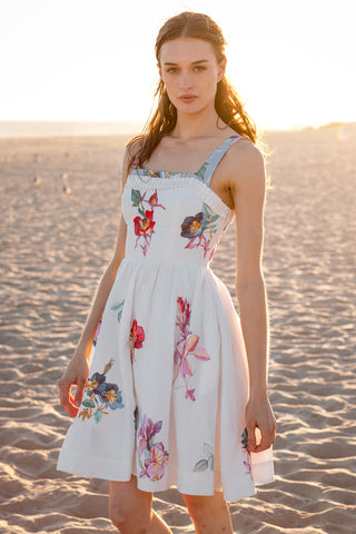 Saffy ivory pleated trim mini dress