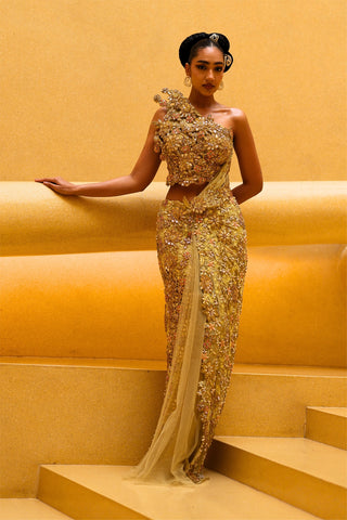 Ember 3d structured pre-draped sari and blouse