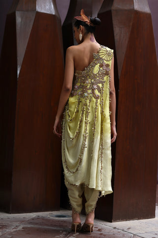 Osa one shoulder draped cape and tulip pants