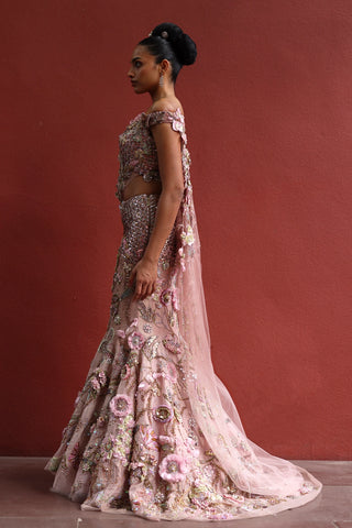 Lila 3d floral fishcut tail lehenga and blouse