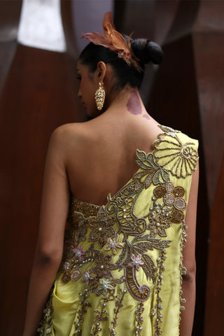 Osa one shoulder draped cape and tulip pants