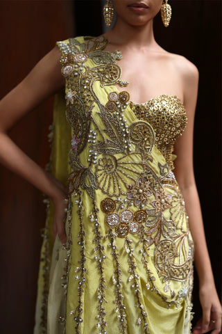 Osa one shoulder draped cape and tulip pants