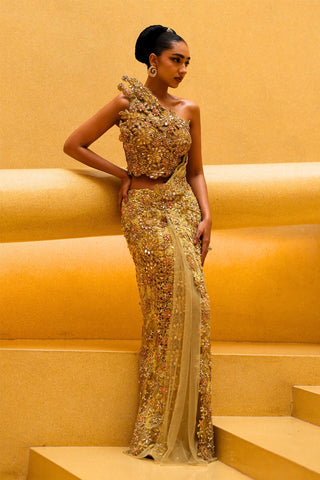 Ember 3d structured pre-draped sari and blouse