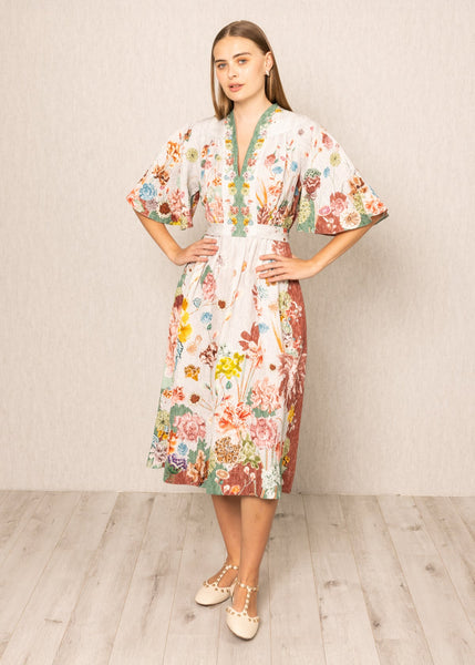 ヌキテパ ETHNIC PRINT FLARE SLEEVE DRESS ヌキテパ 新品 Ethnic Print Flare Sleeve Dress ヌキテパ