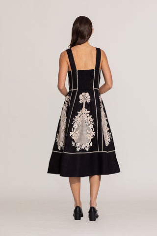 Black amara embroidered midi dress