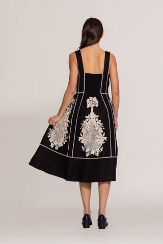 Black amara embroidered midi dress